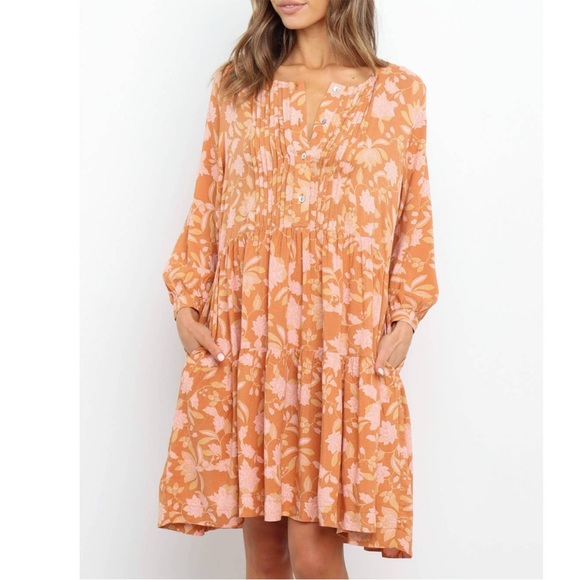 Petal + Pup Floral Arden Dress Babydoll Size 6 Orange Pink Pinktuck Shell Button - Picture 1 of 12